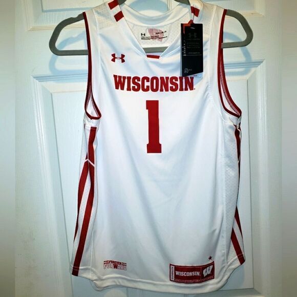 Under Armour Wisconsin Badgers Jersey,Kids sz L, Red & White. NWT!